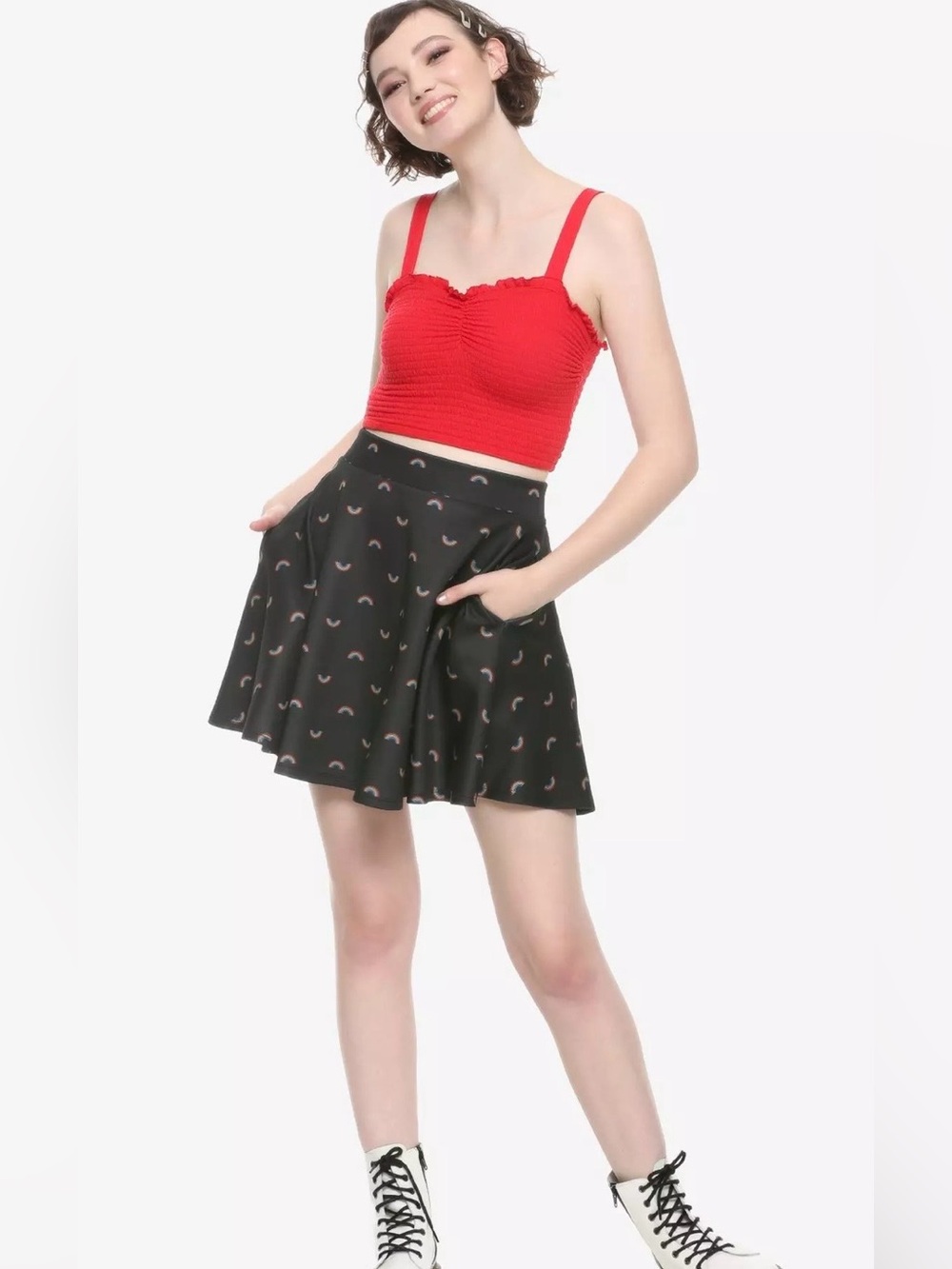 Hot Topic Rainbow Print Skater Skirt Sz M